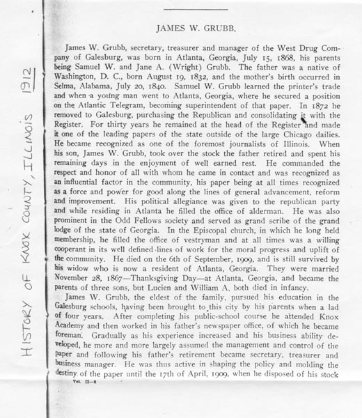 JW Grubb biosketch 1912 page 1