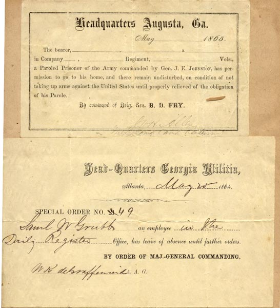 Samuel Wailes Grubb Civil War documents